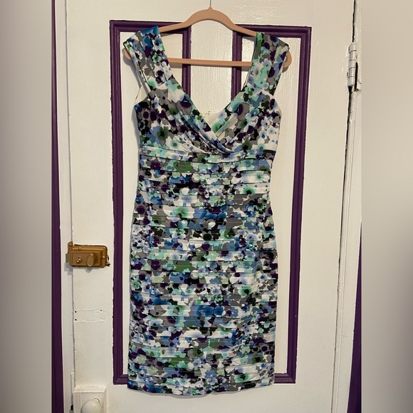 London Times Floral Print Ruched Dress - Size 10 - Picture 1 of 3